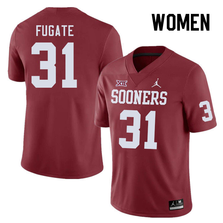 Women #31 Cale Fugate Oklahoma Sooners College Football Jerseys Stitched Sale-Crimson - Click Image to Close
